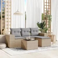 Set Divano da Giardino 5 pz con Cuscini Beige in Polyrattan 3222478