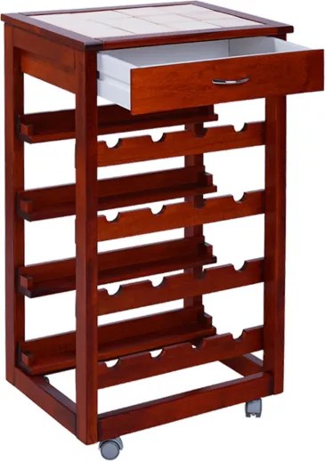 Carrello cantinetta LANDHELL in legno massello e piano in mattonelle CILIEGIO