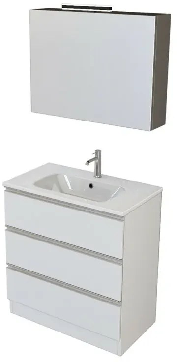 Mobile bagno a terra 80 cm Master bianco con lavabo e specchio contenitore