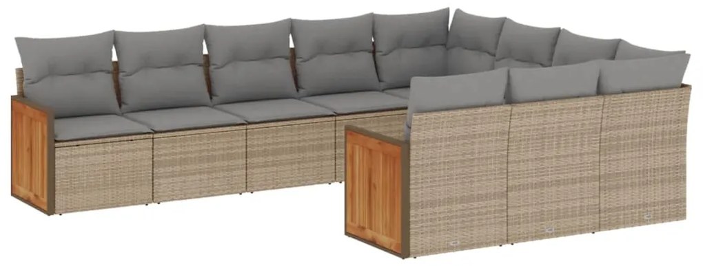 Set Divano da Giardino 10 pz con Cuscini Beige in Polyrattan