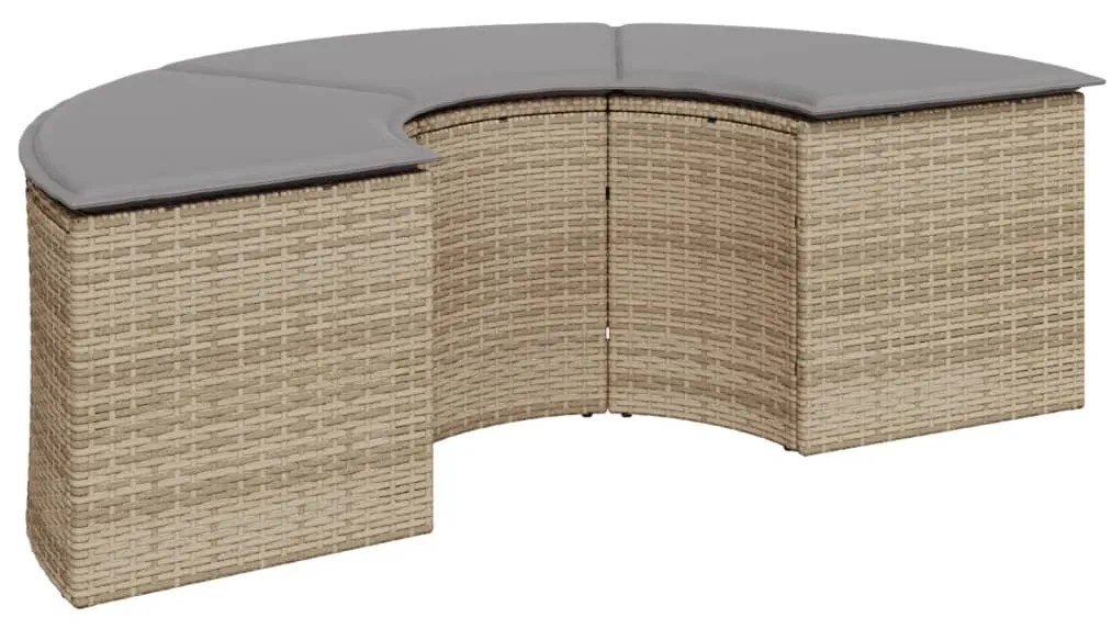 Set divani da giardino semicircolare 3 pz in polyrattan beige