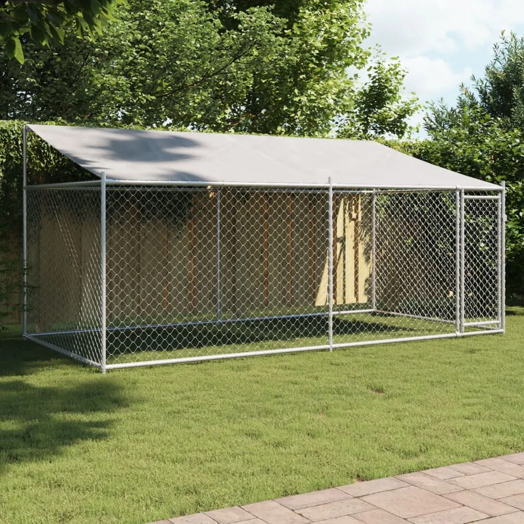 Gabbia Cani Con Tetto E Porta Grigia 4x2x2 M İn Acciaio Zincato /