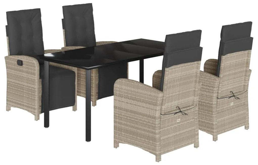 Set pranzo da giardino 5pz con cuscini grigio chiaro polyrattan