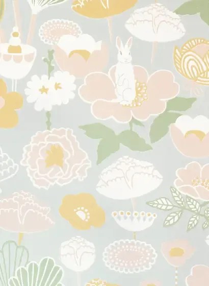 Majvillan Carta da parati Little Light - Soft Grey/ Pink/ Yellow/ Green/ Cream White