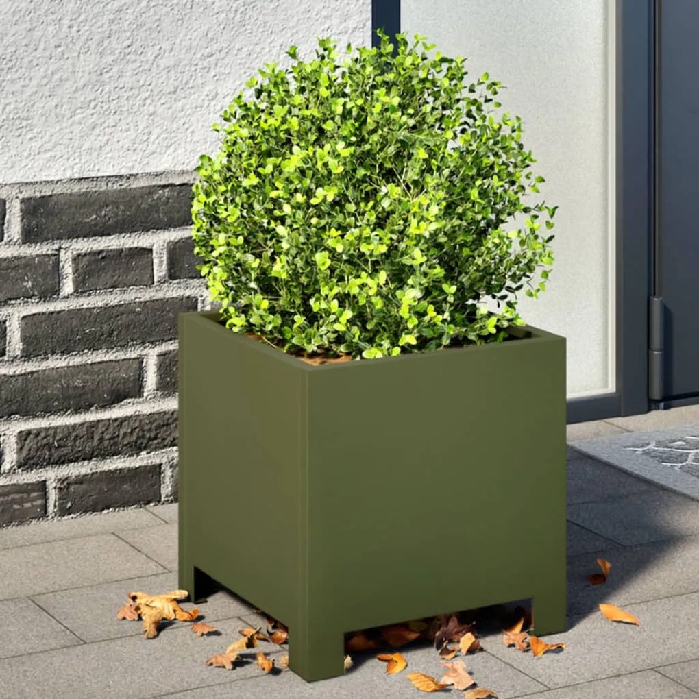 Fioriere Da Giardino 2 Pz Verde Oliva 30x30x30 Cm İn Acciaio /