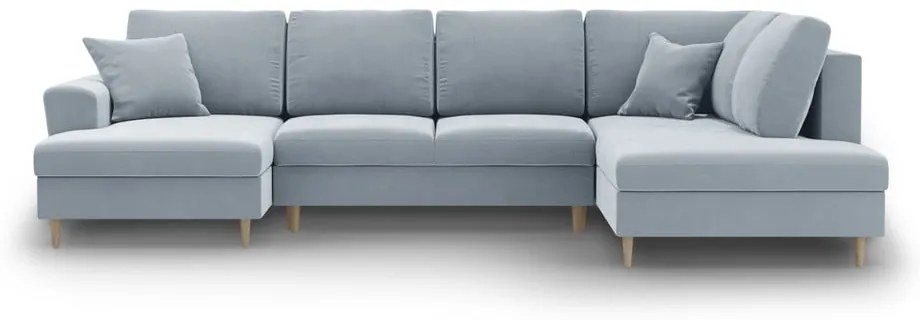 Divano angolare azzurro allungabile e con contenitore (con penisola a destra/a U) con rivestimento in velluto Kyoto – Cosmopolitan Design
