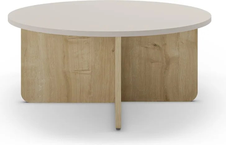 Tavolino da salotto rotondo color crema/di colore naturale con effetto rovere ø 80 cm Hillary – Marckeric