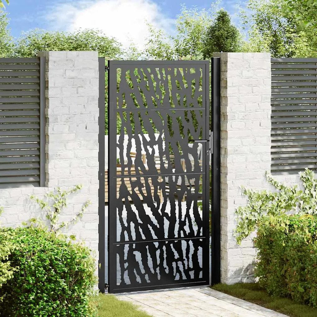 Cancello Giardino Nero 105x180 Cm İn Acciaio Design A Traccia /