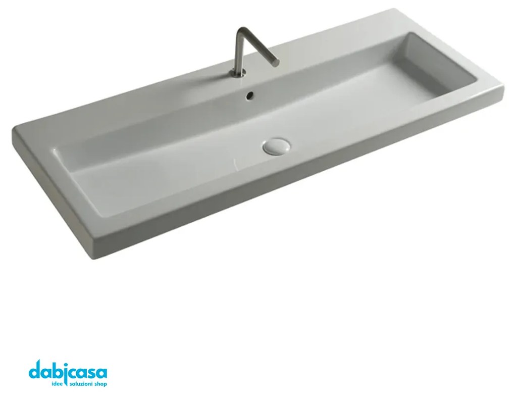 Ceramica Tecla "Cangas" Lavabo Da Incasso o Sospeso 120x45 Cm Bianco Lucido