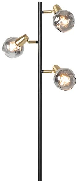 Lampada da terra Art Déco nera e oro con vetro fumé 3 luci - VIDRO