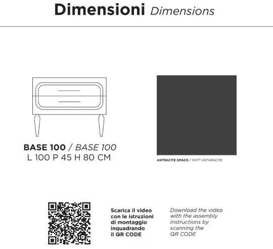 Mobile bagno specchio 100 cm - Antracite Opaco - 2 cassetti - CASPIO