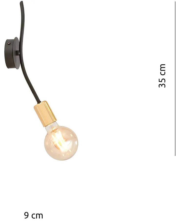 Applique Industrial 1 Luce Temi In Acciaio Nero E Oro A Braccio