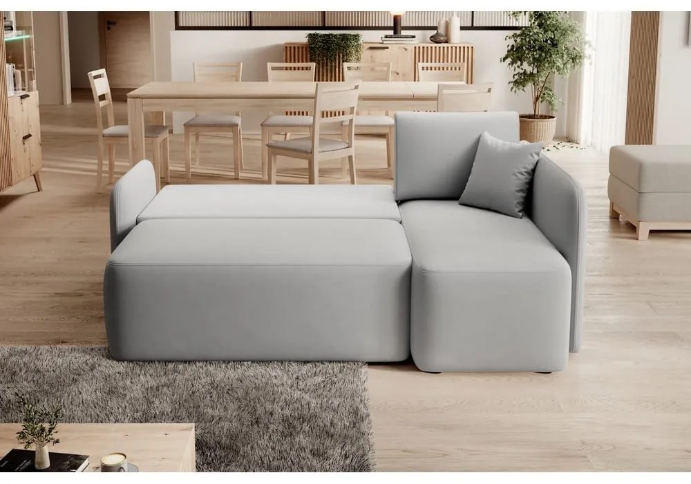 Divano angolare grigio chiaro allungabile/con contenitore (con penisola a destra/con chaise lounge) e rivestimento in velluto Hadson – ELTAP