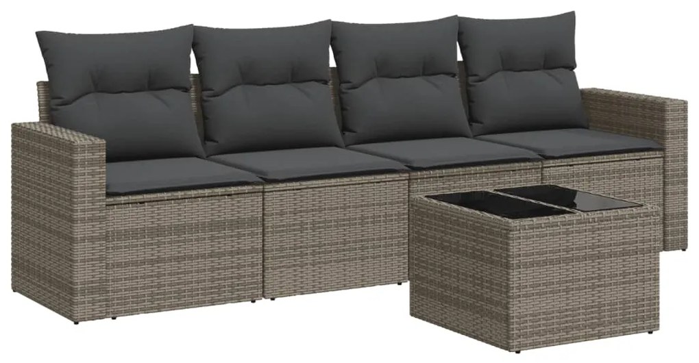 Set Divano da Giardino 5 pz con Cuscini Grigio in Polyrattan