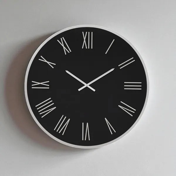 Orologio rotondo D80 cm in Laminam Nero con dettagli Argento LAZARUS