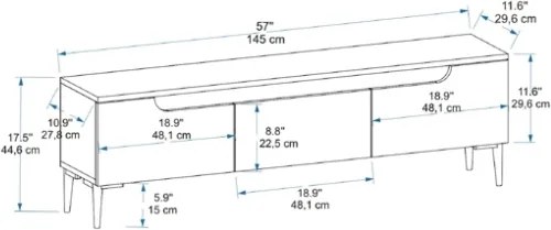 Mobile TV 145x30x45 Effetto Legno Con Inserti E Piedini Neri Aral