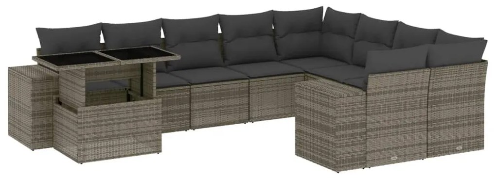 Set divano da giardino 10 pz con cuscini grigio in polyrattan