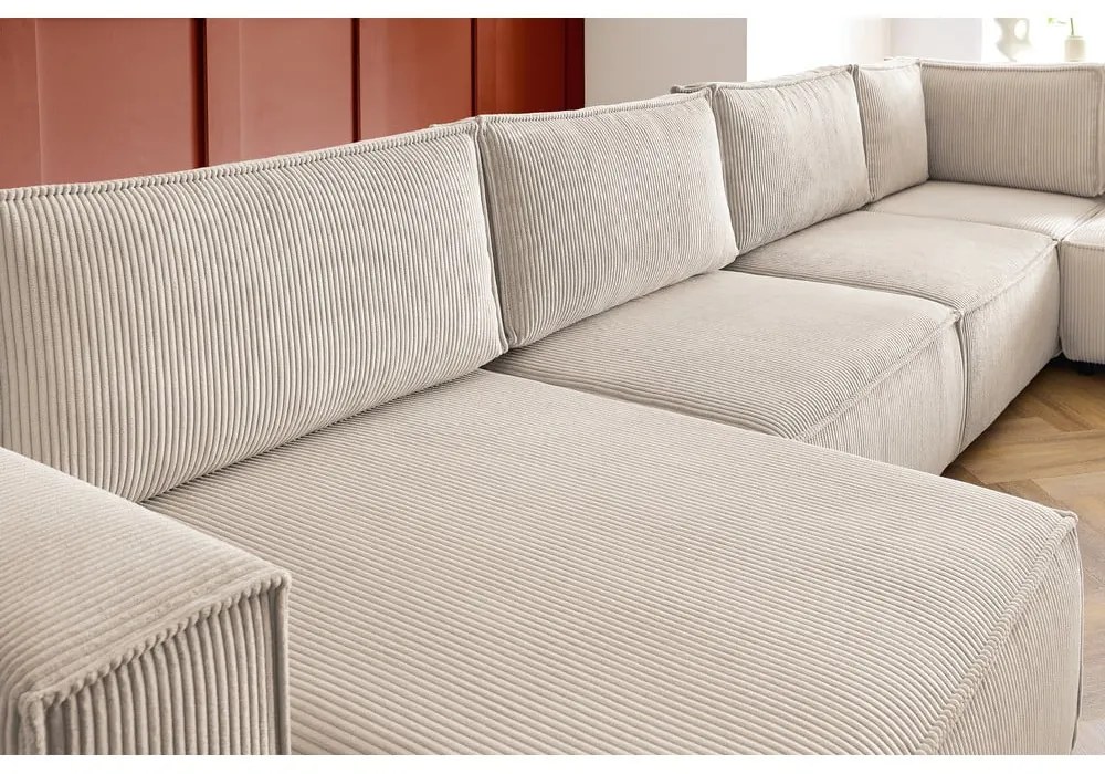 Divano a U angolare in velluto a coste color crema, angolo destro Nihad modular - Bobochic Paris