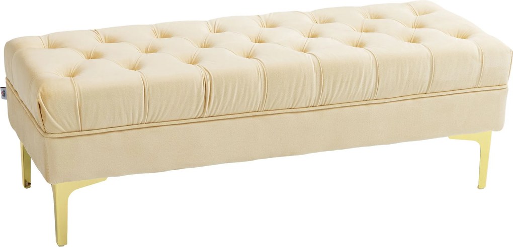 Panca Fondo Letto Imbottita con Rivestimento Trapuntato in Effetto Velluto 118x45x42 cm Beige...