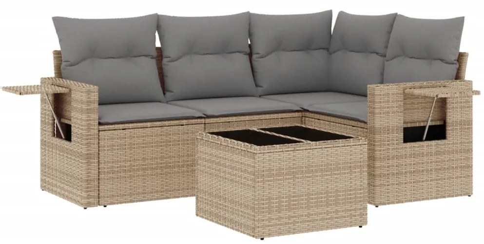 Set Divano da Giardino 5 pz con Cuscini Beige in Polyrattan