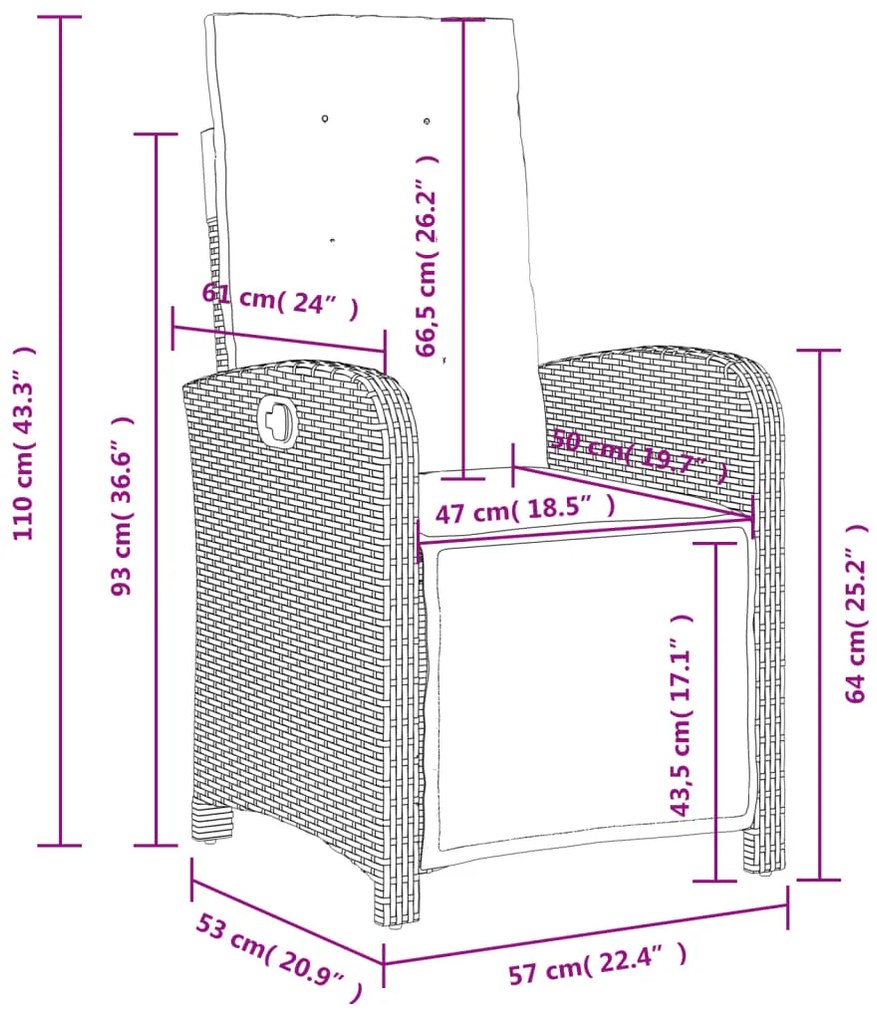 Set da Pranzo da Giardino 4 pz con Cuscini Nero in Polyrattan