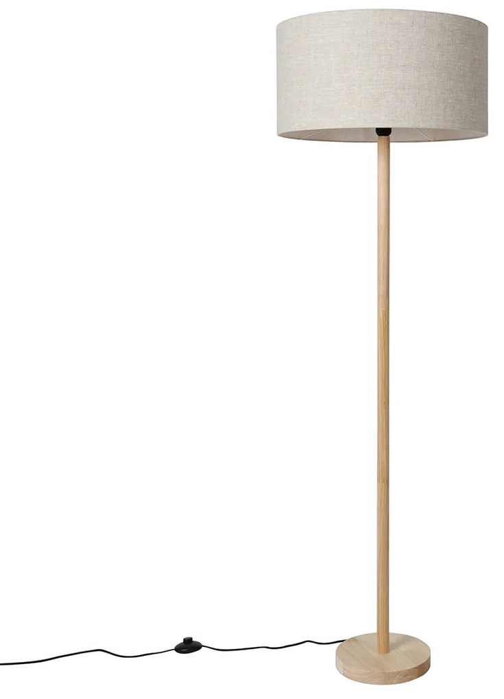 Lampada da terra rustica in legno con paralume marrone chiaro - Mels