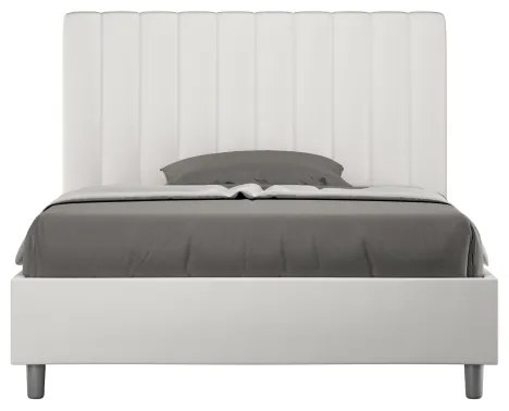 Letto matrimoniale francese con rete imbottito 140x190 similpelle bianco Agueda
