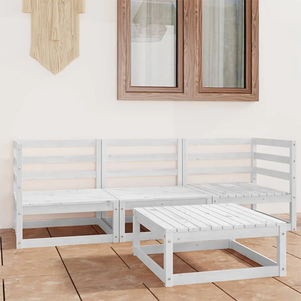 Set Divani da Giardino 4 pz Bianco in Legno Massello di Pino