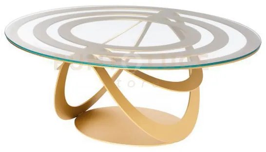 Tavolino in ferro e vetro optical ovale oro trasparente
