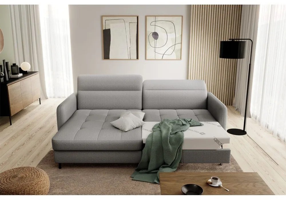 Divano angolare grigio allungabile/con contenitore (con penisola a sinistra/con chaise lounge) e rivestimento in velluto Gomsi – ELTAP