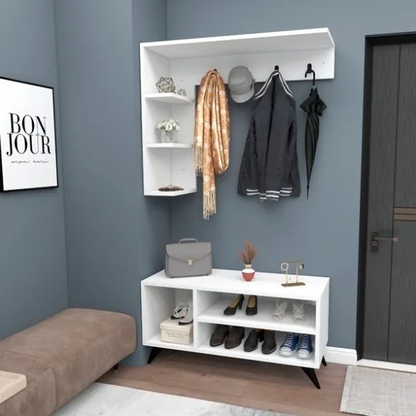 Mobile Ingresso Ad Angolo Con Appendiabiti E Scarpiera Bianco Samle