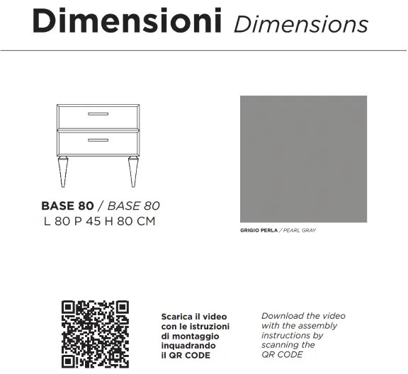 Mobile bagno moderno 80 cm - Grigio Perla - 2 cassetti - Lavabo - CLEIDE