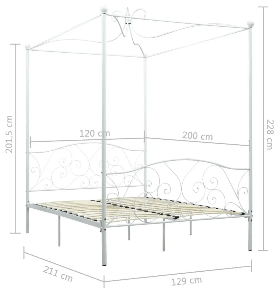 Letto a baldacchino bianco in metallo 120x200 cm