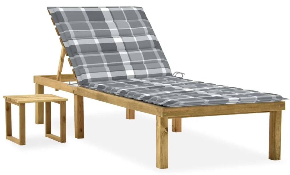 Lettino Da Giardino Con Tavolino Cuscino Legno Pino Impregnato /