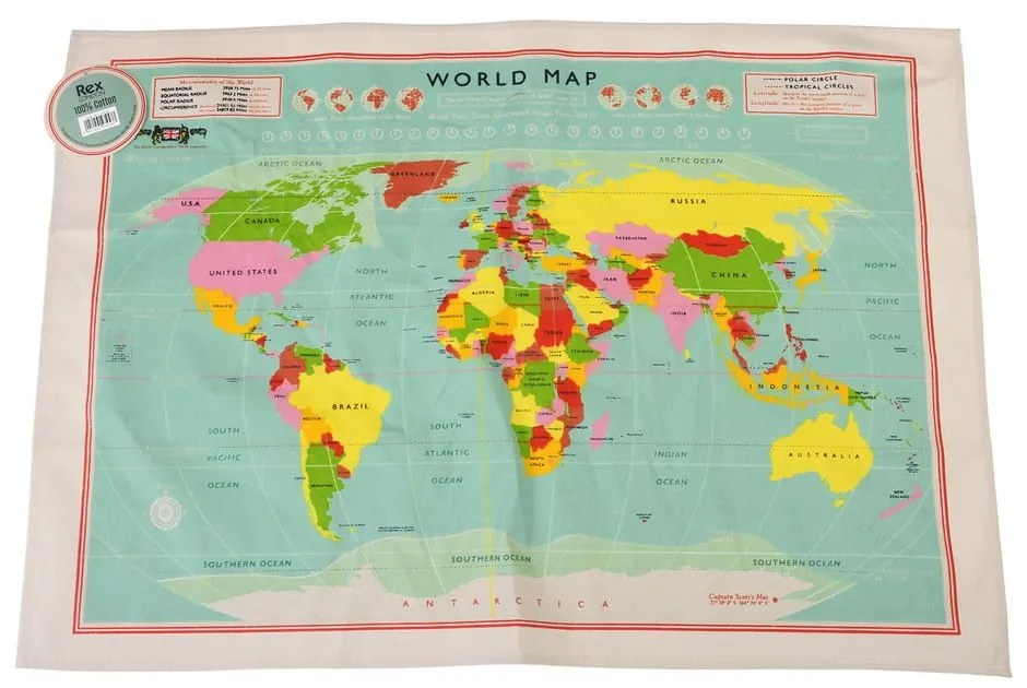 Asciugamano in cotone, 50 x 70 cm World Map - Rex London