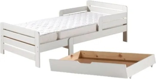 Letto da bambini regolabile bianco in pino massiccio con contenitore, materasso e rete inclusi Jumper - Vipack