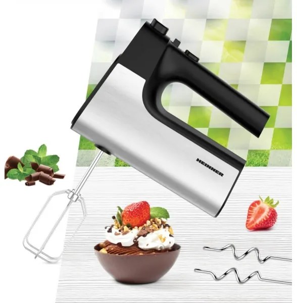 Heinner HM-500BKSS - Sbattitore a mano 500W/230V, cromo opaco/nero