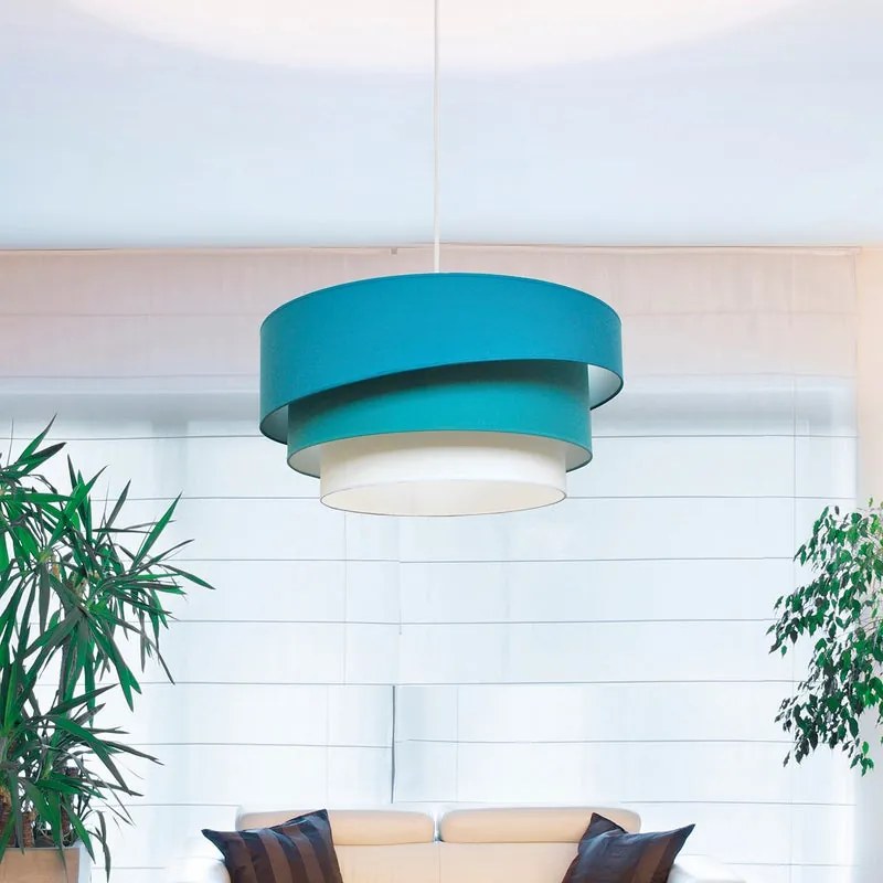Lampadario Moderno Triplo Cilindro bianco paralume azzurro e bianco sporco e blu baltico E27 Ø58cm