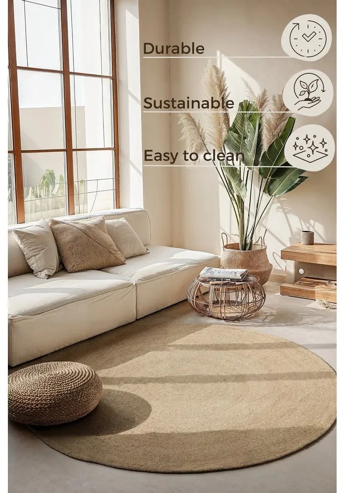 Tappeto rotondo avorio in iuta reversibile ø 100 cm Braided – Hanse Home