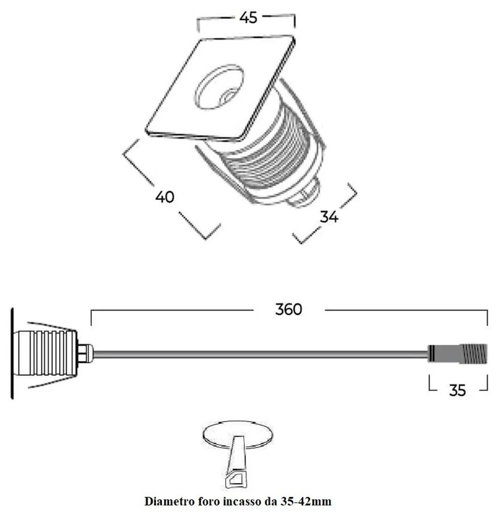 Faretto LED 3W IP68 per Piscine e Fontane Quadrato Professional Colore Bianco Naturale 4.000K