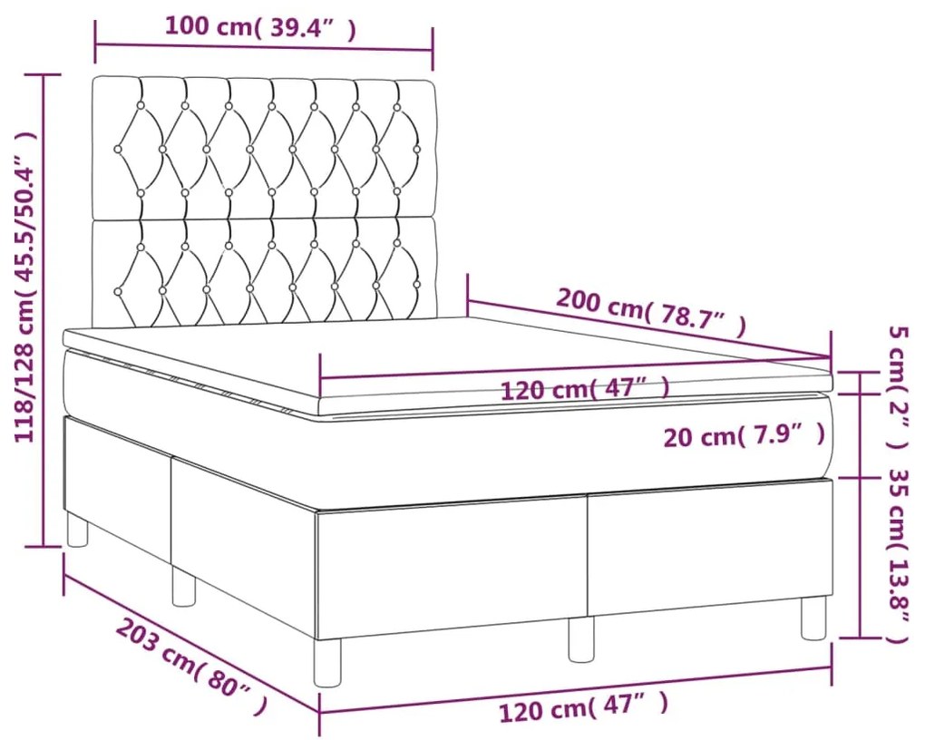 Letto a Molle Materasso e LED Grigio Chiaro 120x200 cm Tessuto