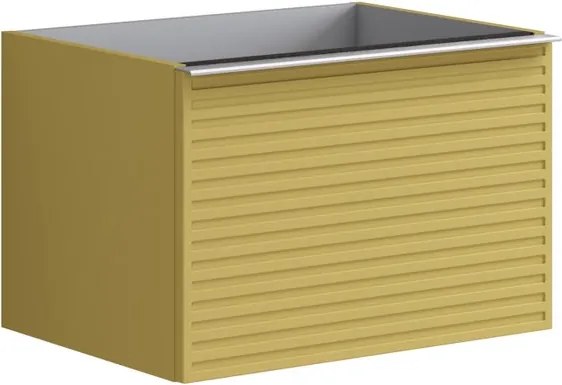 Cassettiera Pixel con 2 cassetti  frontale stripes laccato opaco giallo sole e maniglia alluminio brillante L60 x H40 x P45,5 cm