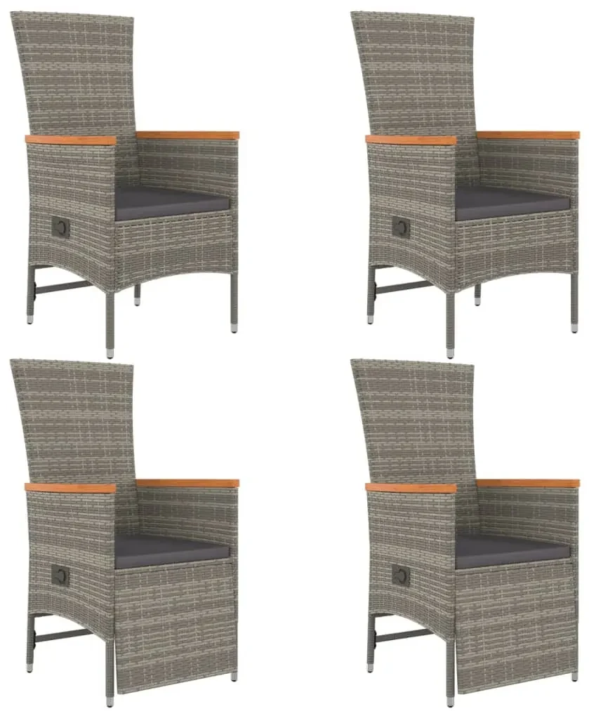 Set da pranzo da giardino 5 pz con cuscini in polyrattan grigio
