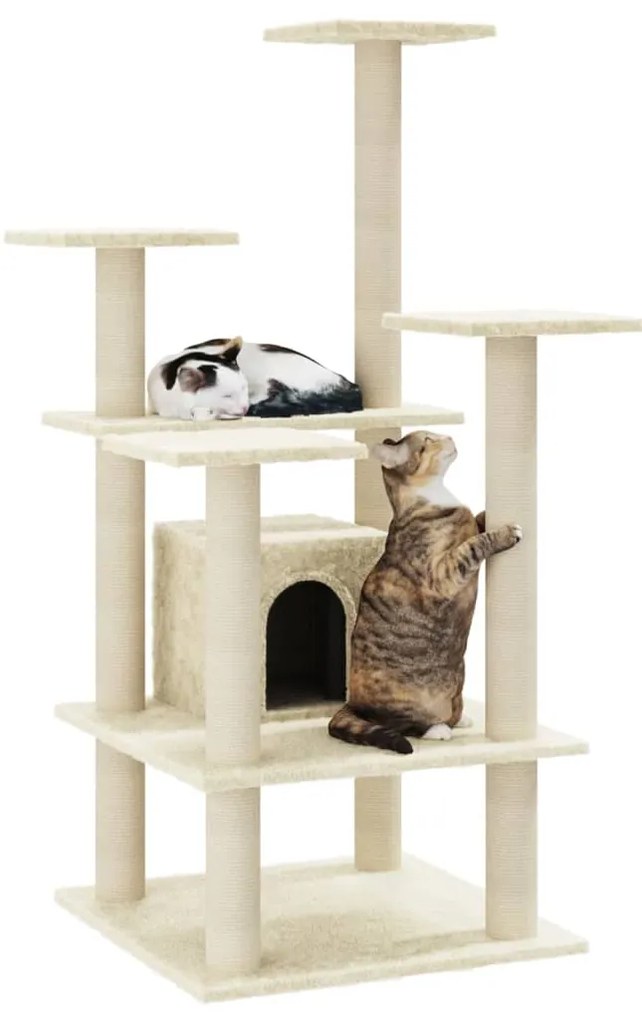 Albero per gatti con pali tiragraffi in sisal crema 110 cm