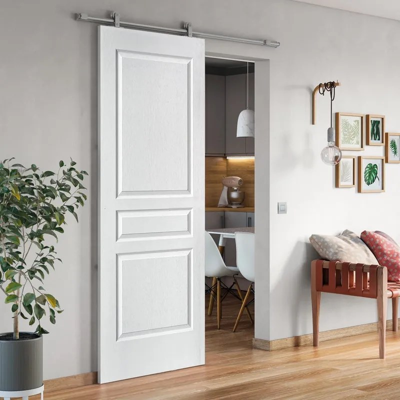 Porta scorrevole reversibile Chelsea in mdf bianco, L 93 x H 215 cm, con binario Loft