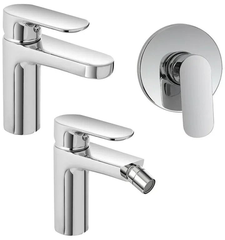 Set miscelatori lavabo bidet e doccia in ottone cromato con piletta Kreo