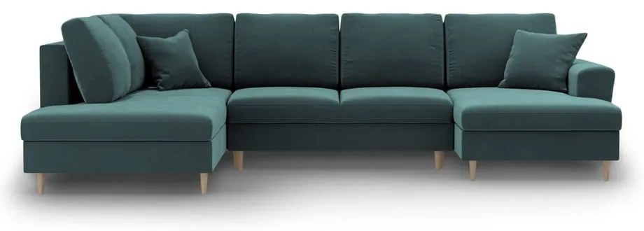 Divano angolare color petrolio allungabile e con contenitore (con penisola a sinistra/a U) con rivestimento in velluto Kyoto – Cosmopolitan Design