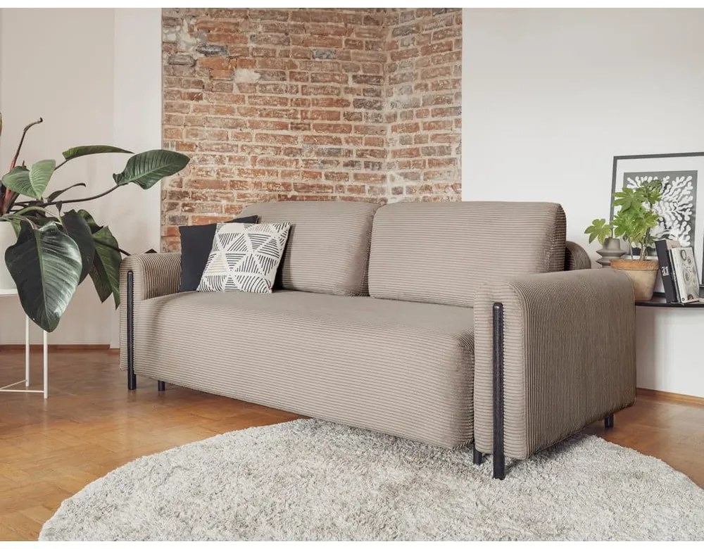 Divano marrone chiaro allungabile/con contenitore e rivestimento in velluto a coste 244 cm Arcadova – ELTAP