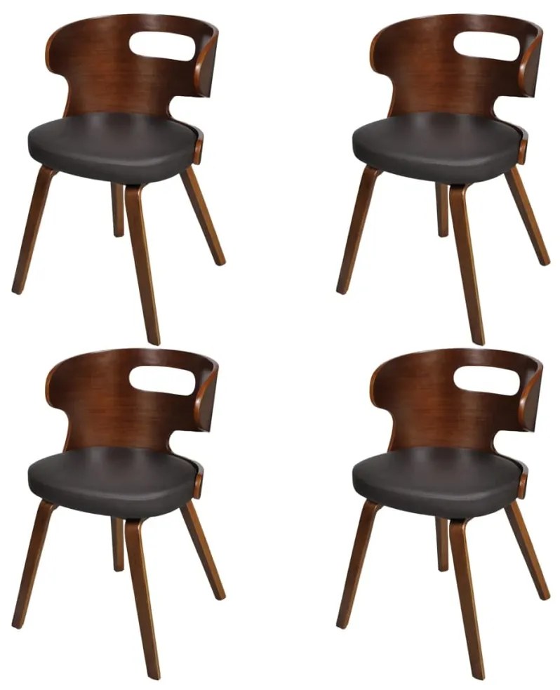 Sedie Da Pranzo 4 Pz Marroni İn Legno Curvo E Similpelle /