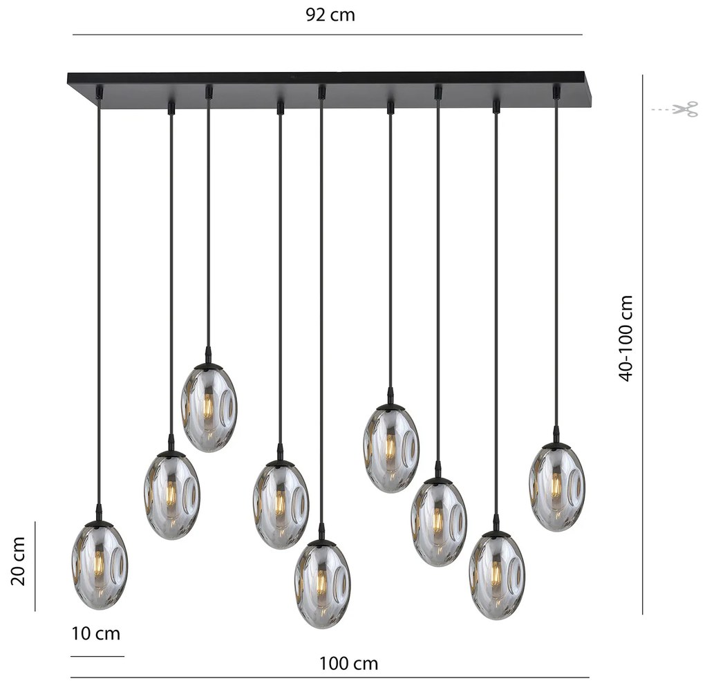 Sospensione Minimal 9 Luci Atalanta Acciaio Nero E Vetro Fumè